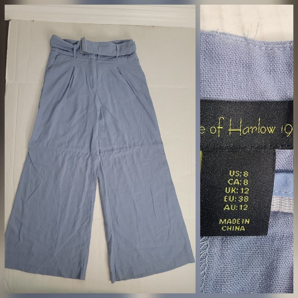 House of Harlow 1960 Pants Womens SZ 8 Linen Blend Wide Leg Belt Coastal Beach